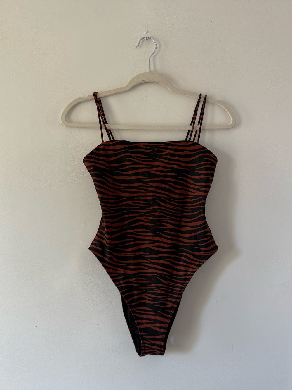Tiger Print One Piece Swimsuit | Brown & Black Animal Print | Y2K | S/M
